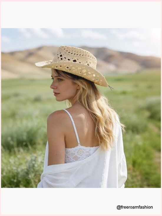Western Straw Cowboy Cowgirl Hat Wide Brim Unisex Sun Hat main image 4